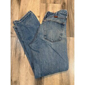 Vintage Rustler 32x30 Blue Denim Jeans Straight Leg Distressed Style Made In Mex